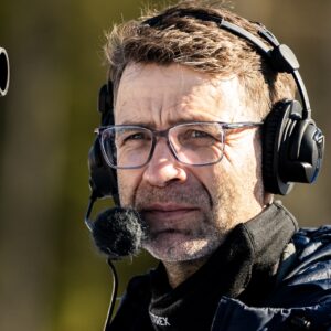 250216 Ole Einar Bjørndalen ahead of women's 10 km pursuit during the IBU Biathlon World Championships on February 16, 2025 in Lenzerheide.