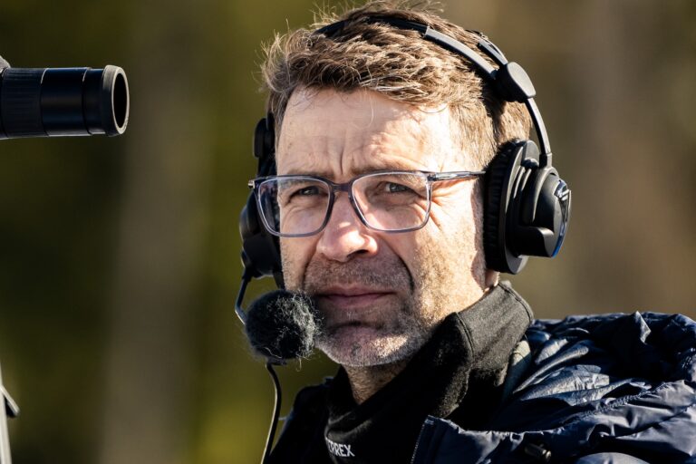 250216 Ole Einar Bjørndalen ahead of women's 10 km pursuit during the IBU Biathlon World Championships on February 16, 2025 in Lenzerheide.